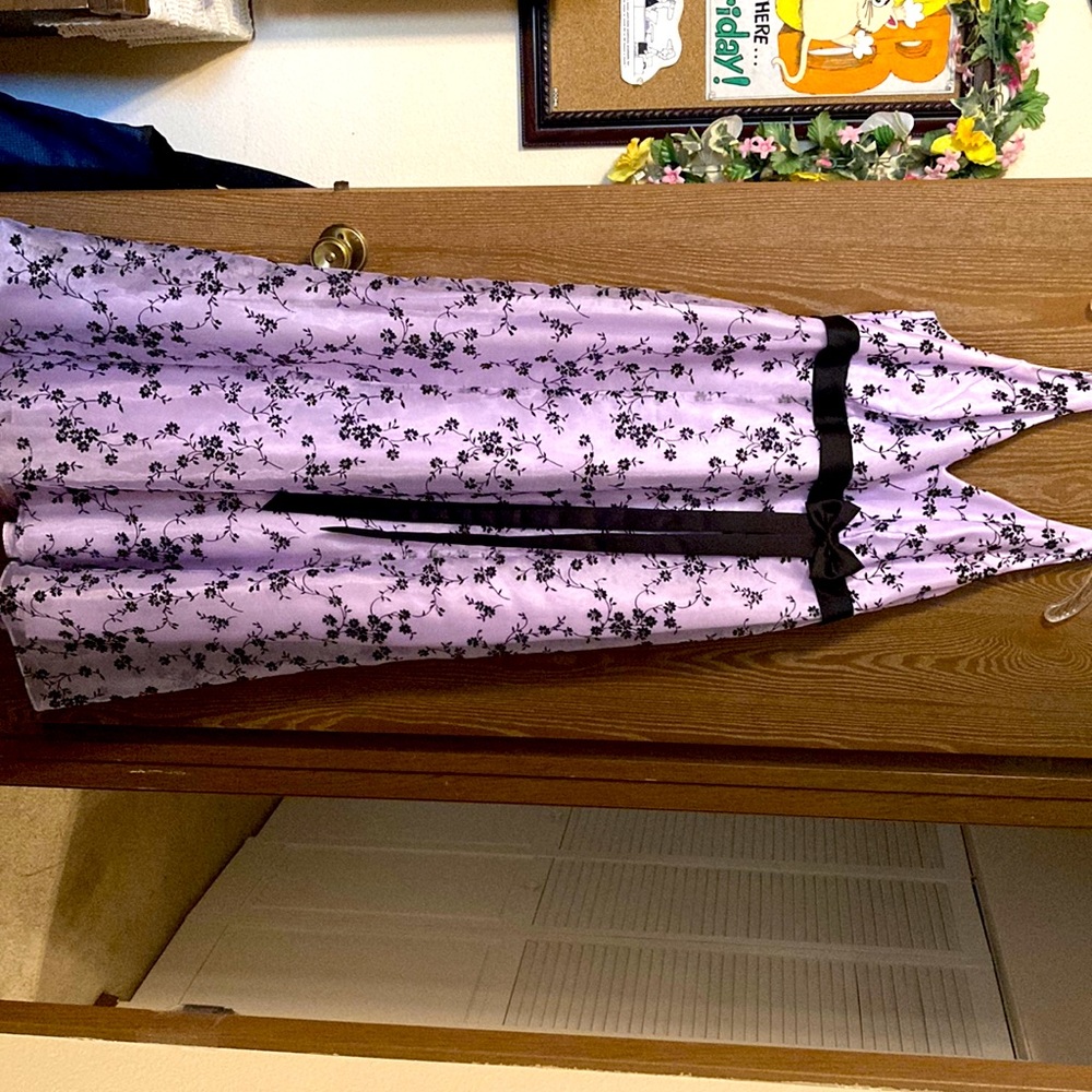 Light purple floral pattern dress with custom made matching shawl.